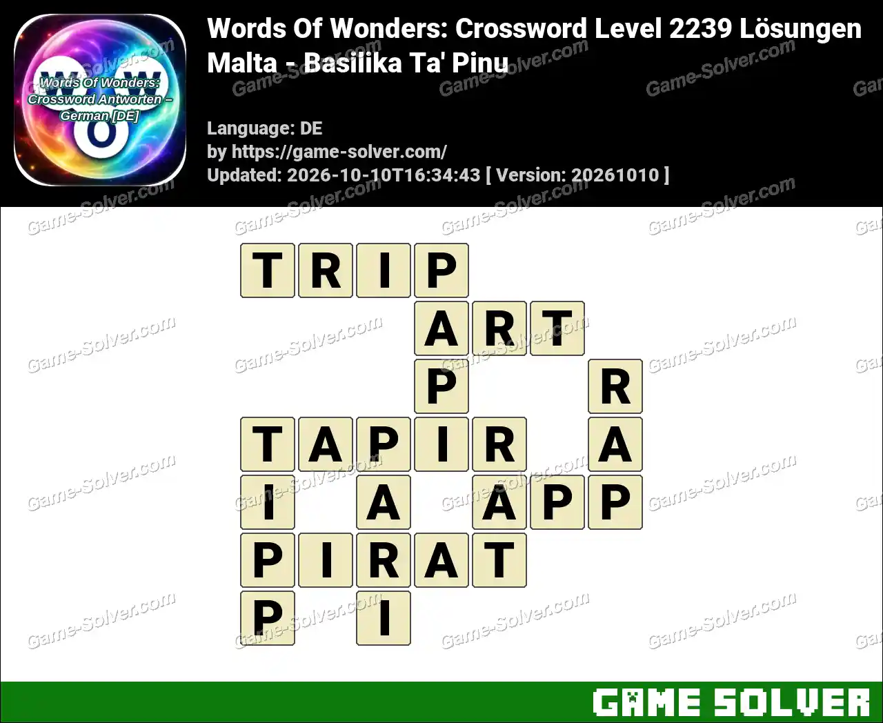 Words Of Wonders: Crossword Level 2239 Lösungen – Malta – Basilika Ta’ Pinu